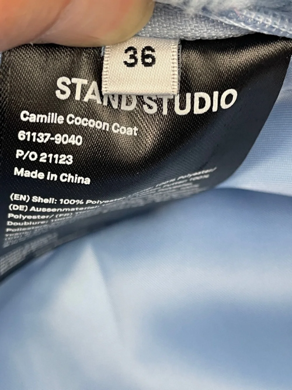 NWT Stand Studio Camilla Cocoon Coat Faux Fur Fleece Blue Sz 36